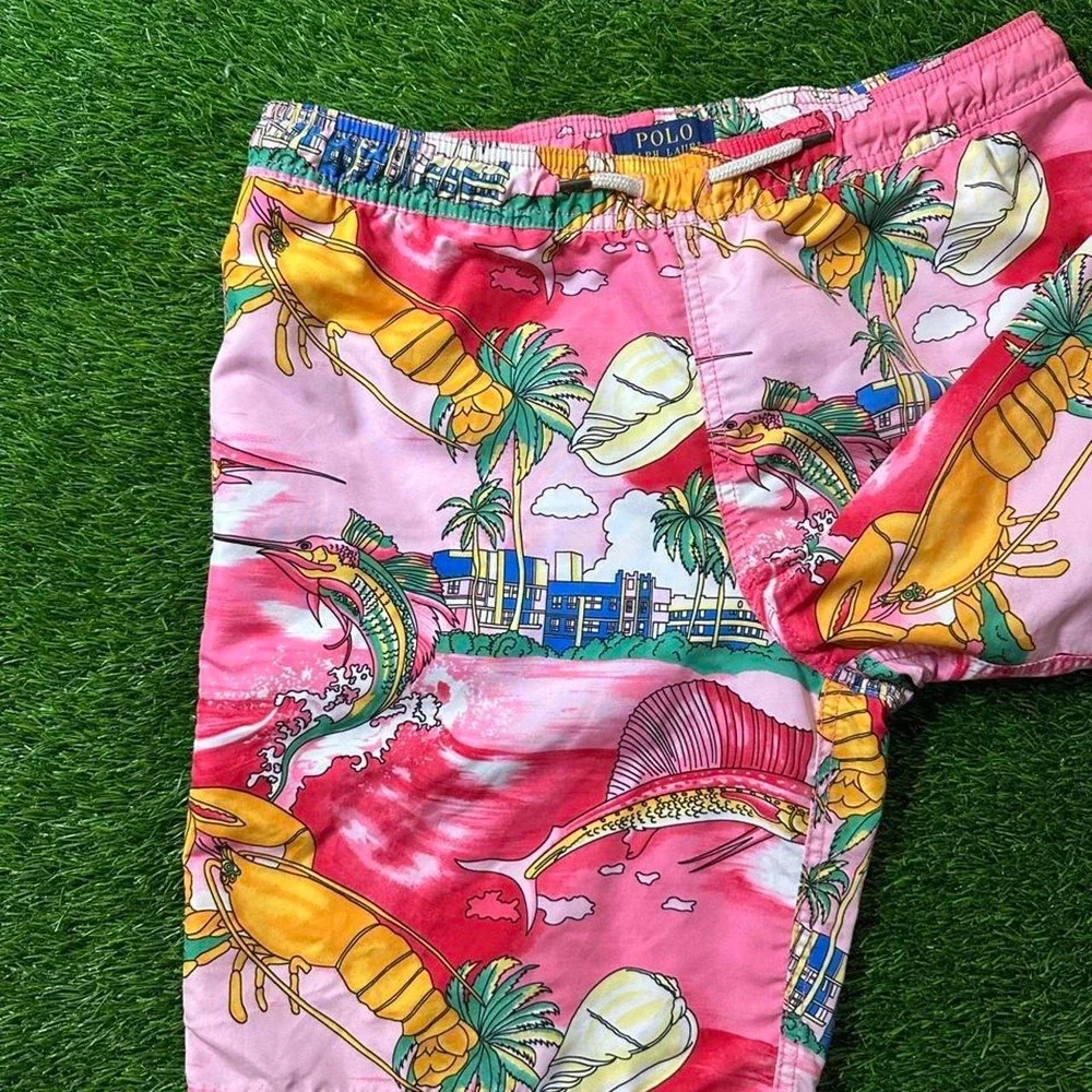 polo ralph lauren pink tropical swim trunks